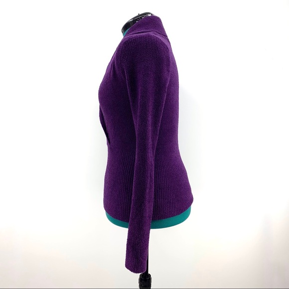 Kenar Purple Plush Knit Shawl Collar Fitted Waist Sweater, Medium - Picture 4 of 16